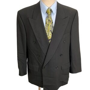 Baumler Blazer Mens 42R Black Double Breasted Virgin Wool Jacket Austrian VTG